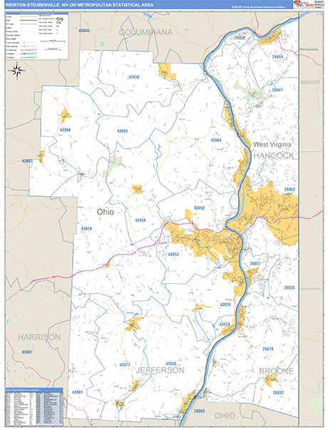 Weirton-Steubenville Metro Area Wall Map